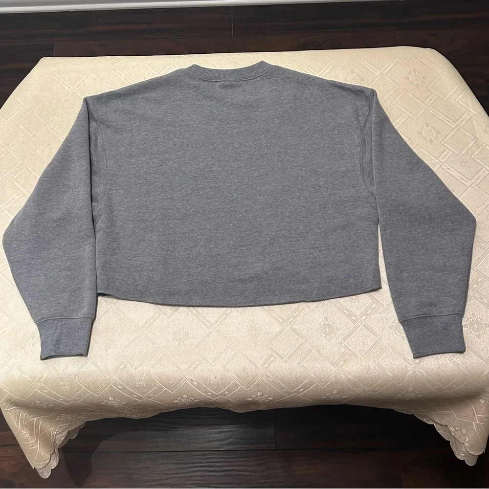 Wild Fable Wild Grey Cropped Raw Hem Crewneck Sweatshirt Pullover Boxy Cozy XS - Picture 4 of 9